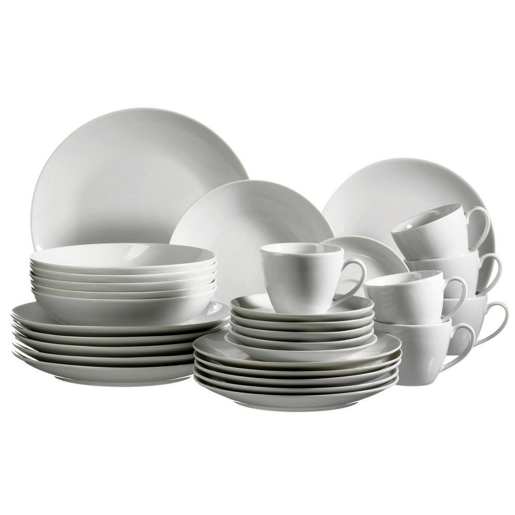 Kombiservice Barca Keramik 6 Personen Geschirr Set Weiß