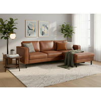ECKSOFA 232/161 cm WATKINS in Lederlook, Mikrofaser Echtleder Cognac  232/161 cm  - Cognac/Schwarz, MODERN, Leder/Textil (232/161cm) - Trendmanufaktur