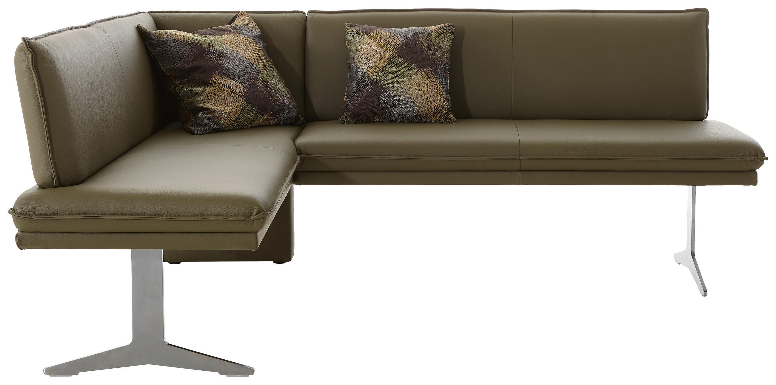 ECKBANK 158/205 cm Echtleder Grün, Edelstahlfarben Metall   - Edelstahlfarben/Grün, Design, Leder/Textil (158/205cm) - Moderano