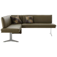 ECKBANK 158/205 cm Echtleder Grün, Edelstahlfarben Metall   - Edelstahlfarben/Grün, Design, Leder/Textil (158/205cm) - Moderano