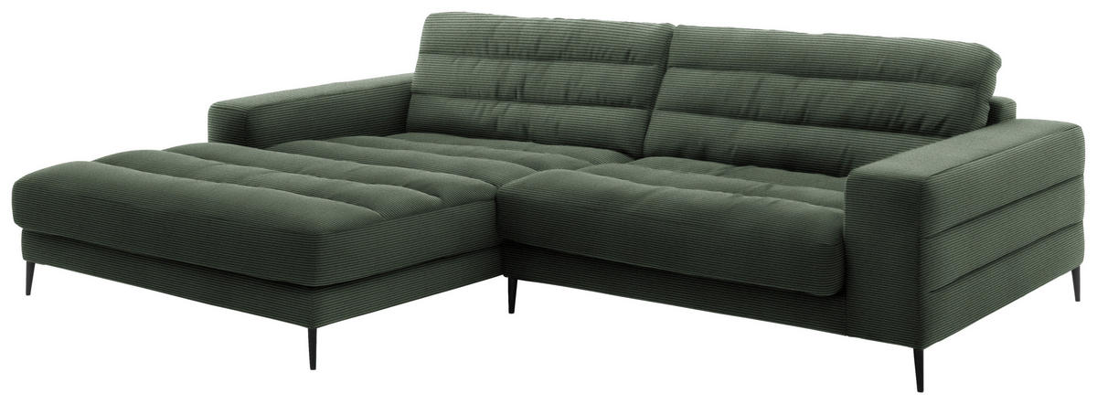 ECKSOFA in Cord Olivgrün  - Schwarz/Olivgrün, Design, Textil/Metall (207/296cm) - Dieter Knoll