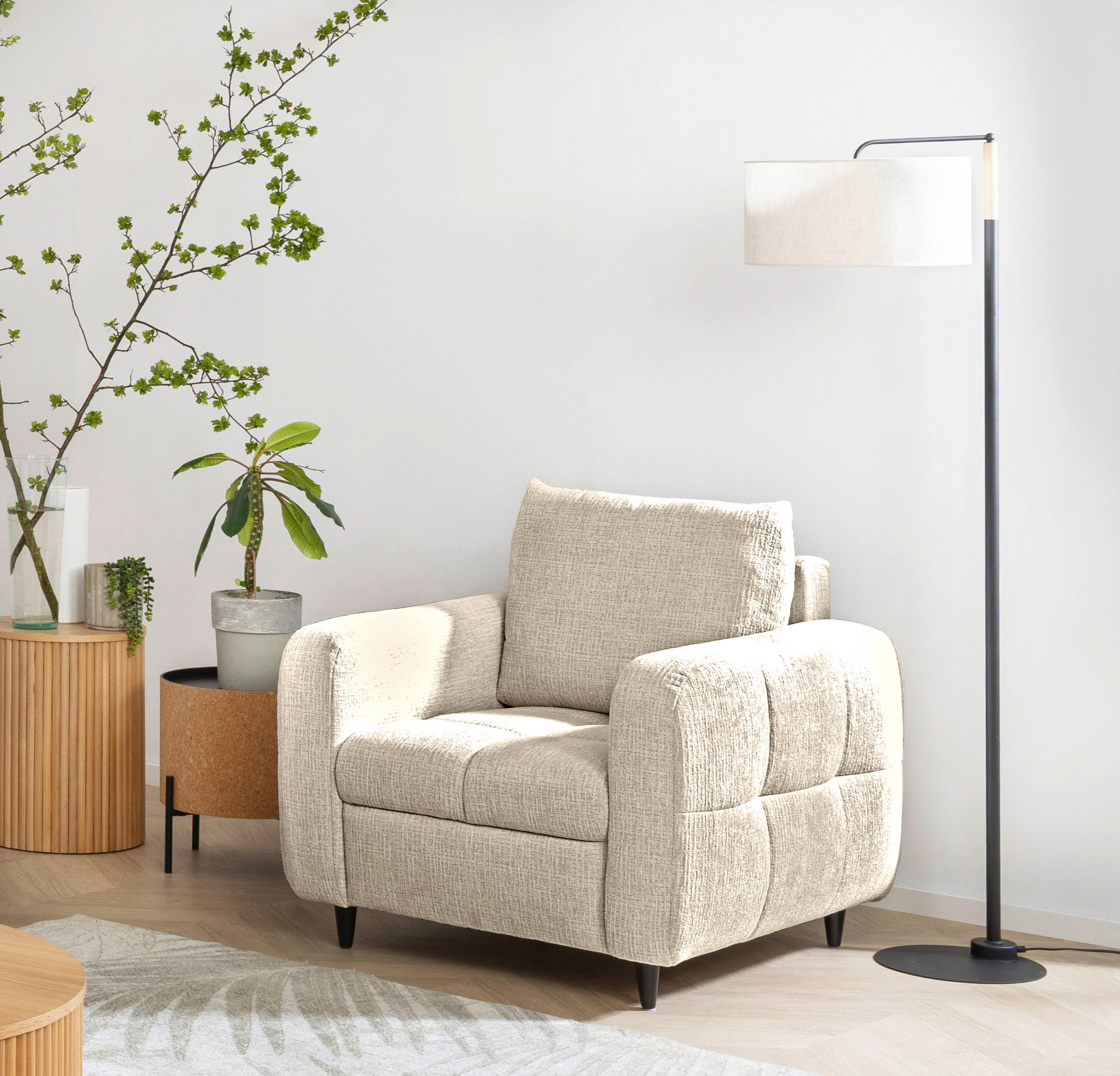 COCKTAILSESSEL Flachgewebe Naturfarben    - Schwarz/Naturfarben, Design, Holz/Textil (90/88/91cm) - Lomoco