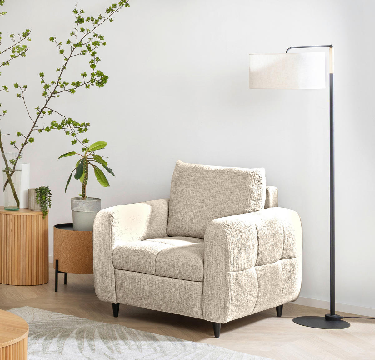 COCKTAILSESSEL Flachgewebe Naturfarben    - Schwarz/Naturfarben, Design, Holz/Textil (90/88/91cm) - Lomoco