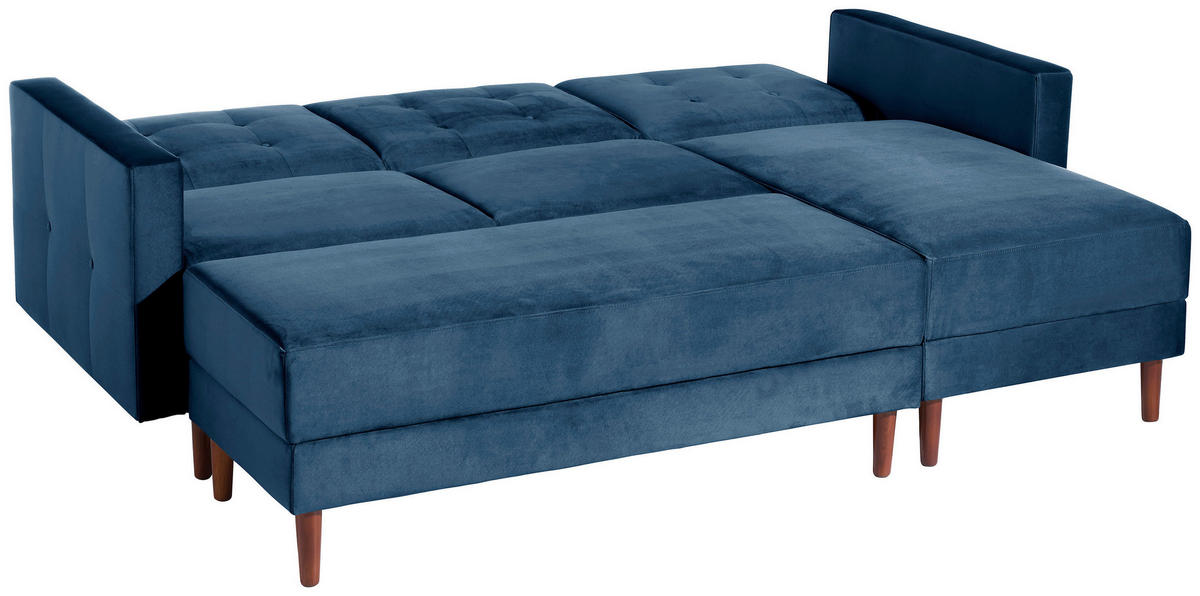 ECKSCHLAFSOFA inkl. Hocker in Dunkelblau Textil   - Eschefarben/Dunkelblau, Design, Holz/Textil (223/152cm) - Max Winzer