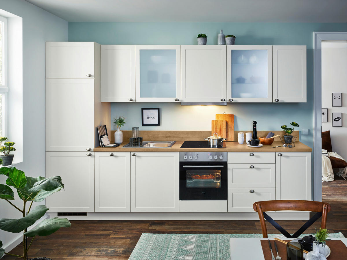 KÜCHENLEERBLOCK 330 cm   in Braun, Magnolie  - Edelstahlfarben/Magnolie, ROMANTIK / LANDHAUS, Holzwerkstoff/Metall (330cm) - Welnova