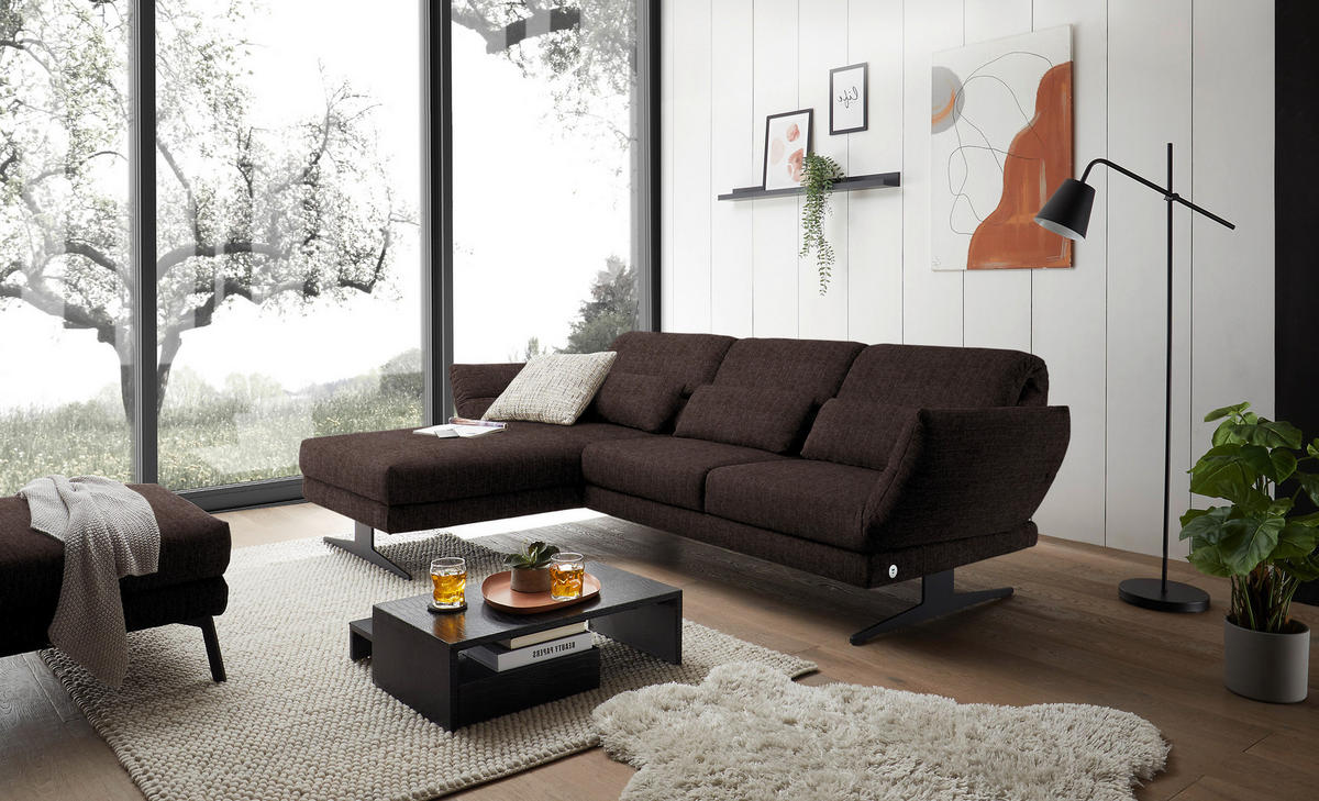 ECKSOFA in Flachgewebe Braun  - Schwarz/Braun, Design, Textil/Metall (176-217/279-327cm) - Dieter Knoll