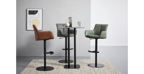 BARHOCKER Echtleder Schwarz, Cognac Eisen Lederauswahl, Sitzfläche 360° drehbar, automatische Rückholfunktion - Cognac/Schwarz, Design, Leder/Metall (54/92-112/55cm) - Novel