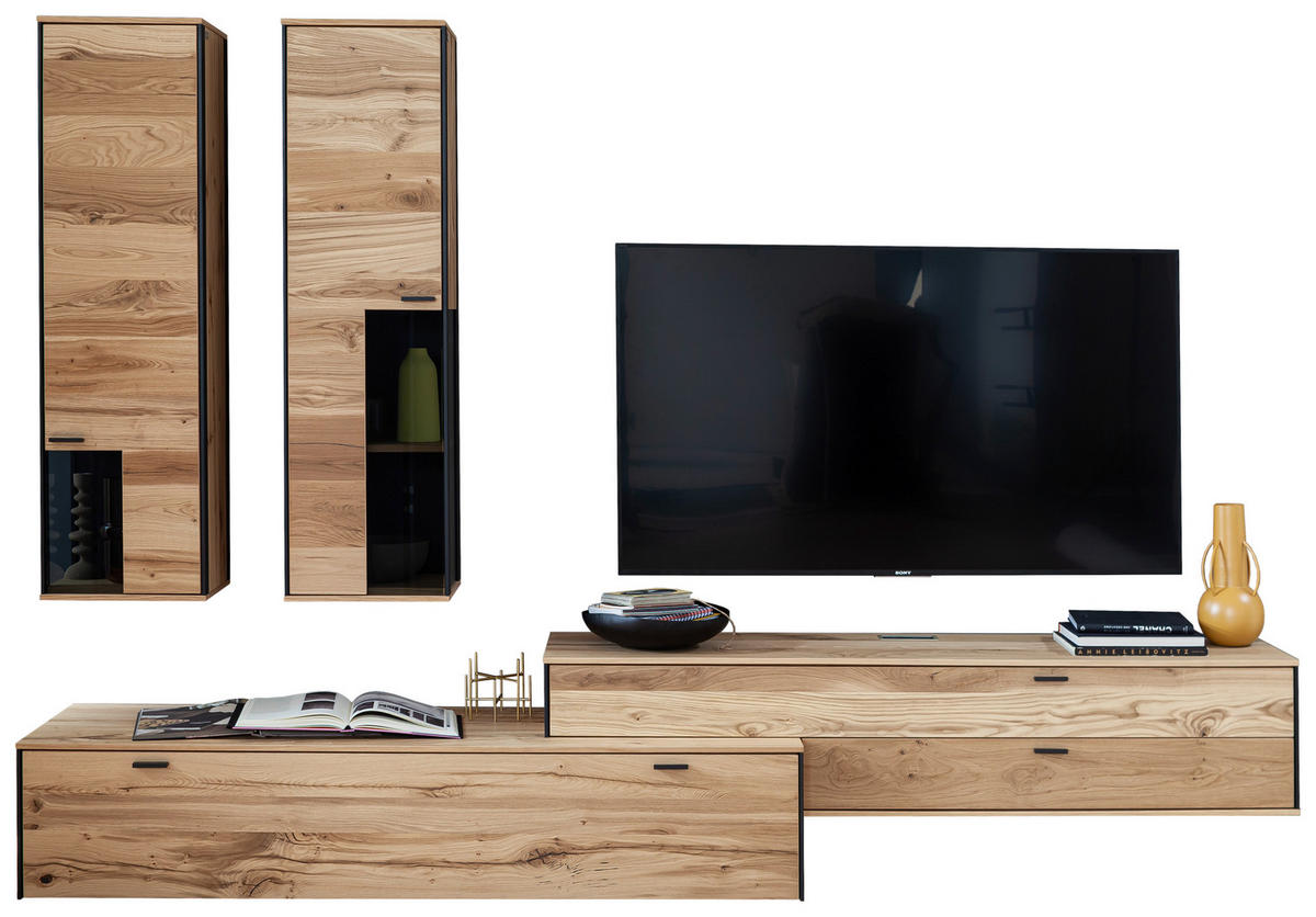 WOHNWAND  in Anthrazit, Eichefarben  303/207/53 cm  - Eichefarben/Anthrazit, Design, Glas/Holz (303/207/53cm) - Schöner Wohnen