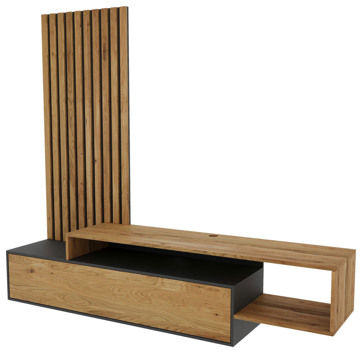 WOHNWAND 3-teilig  in Anthrazit, Eichefarben  225/197,5/45 cm   - Eichefarben/Anthrazit, Natur, Holz/Holzwerkstoff (225/197,5/45cm) - Linea Natura