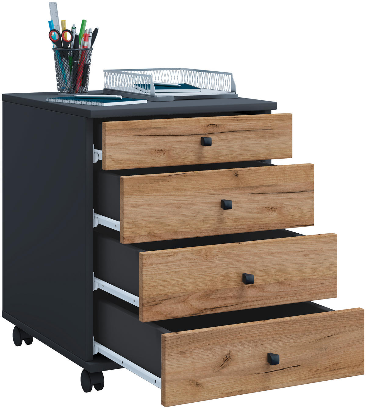 ROLLCONTAINER Anthrazit, Honigeiche  - Honigeiche/Anthrazit, Design, Holzwerkstoff/Kunststoff (42/57/50cm) - MID.YOU