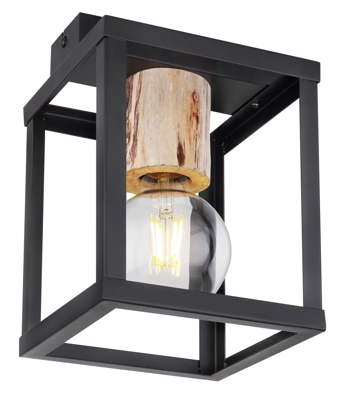 DECKENLEUCHTE 17/17/22,5 cm   - Schwarz/Naturfarben, Design, Holz/Metall (17/17/22,5cm) - Globo
