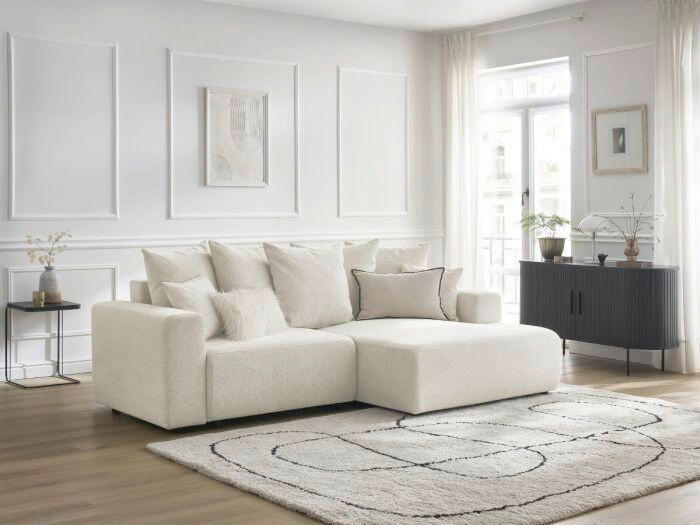 ECKSOFA Ottomane rechts  ATILLA Weiß Flachgewebe  - Schwarz/Weiß, MODERN, Kunststoff/Textil (244/149cm)