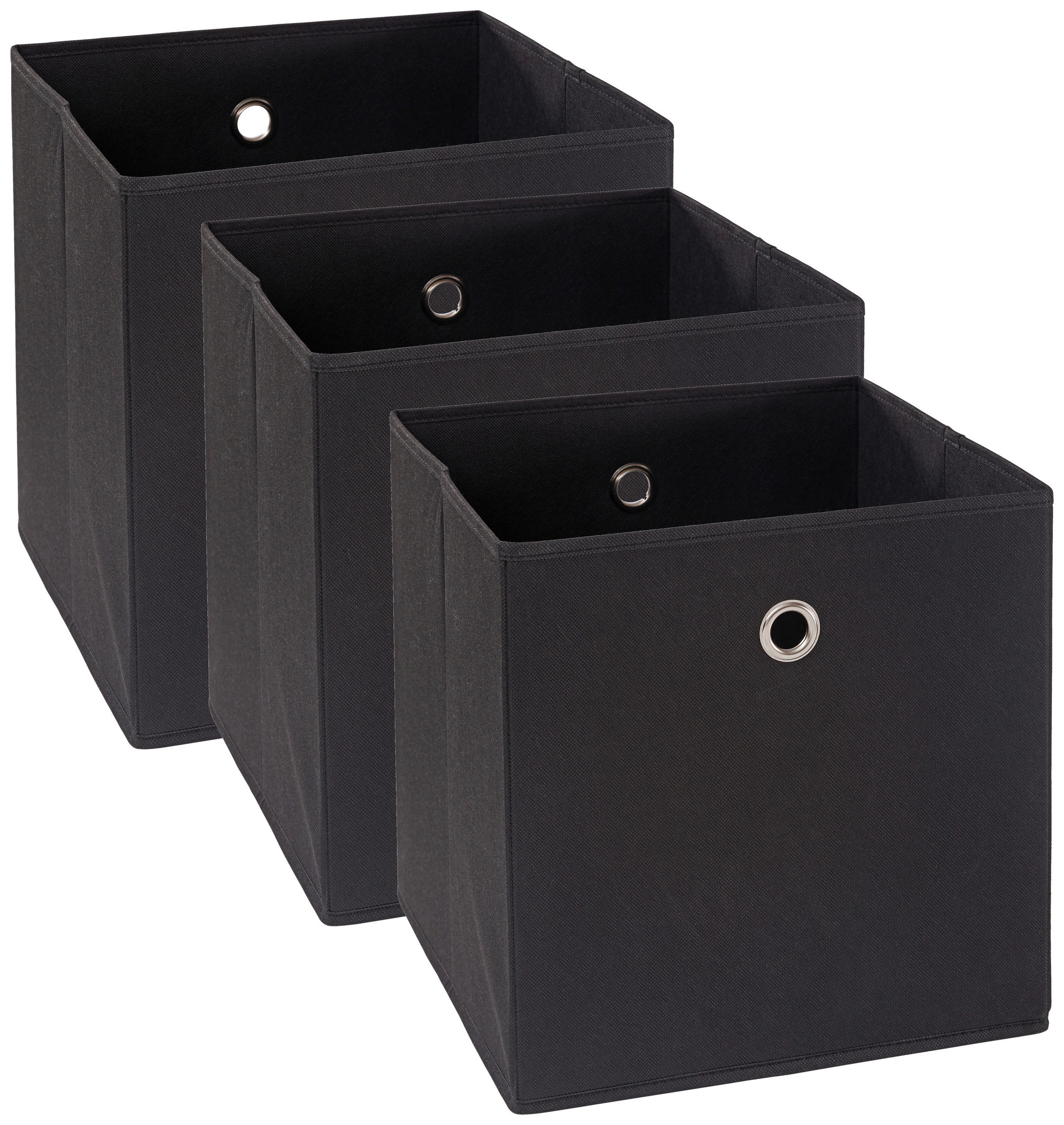 FALTBOX 3er Set Metall, Textil, Karton Schwarz, Silberfarben  - Silberfarben/Schwarz, Design, Karton/Textil (32/32/32cm) - Carryhome