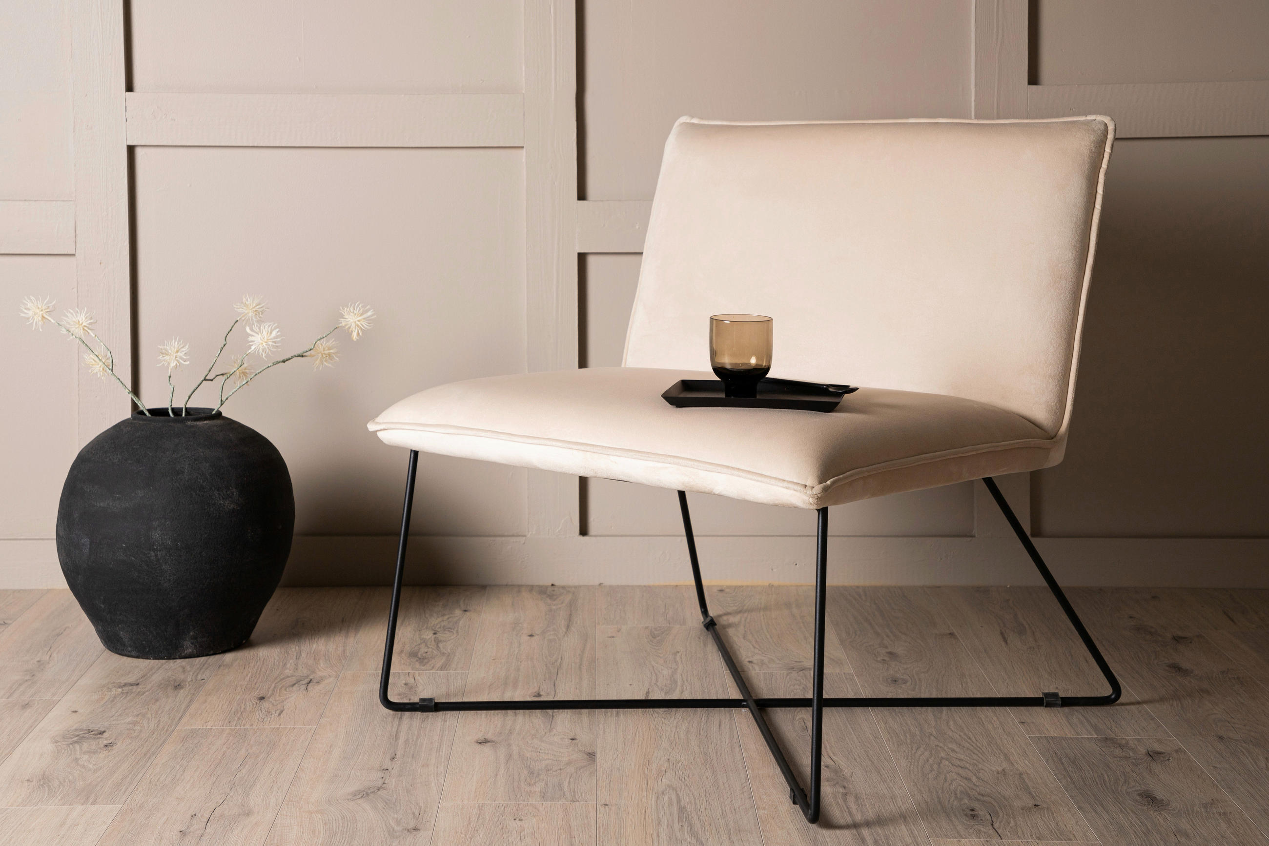 SESSEL in Samt Schwarz, Weiß  - Beige/Schwarz, Design, Kunststoff/Textil (61,5/82,5/72cm) - Livetastic