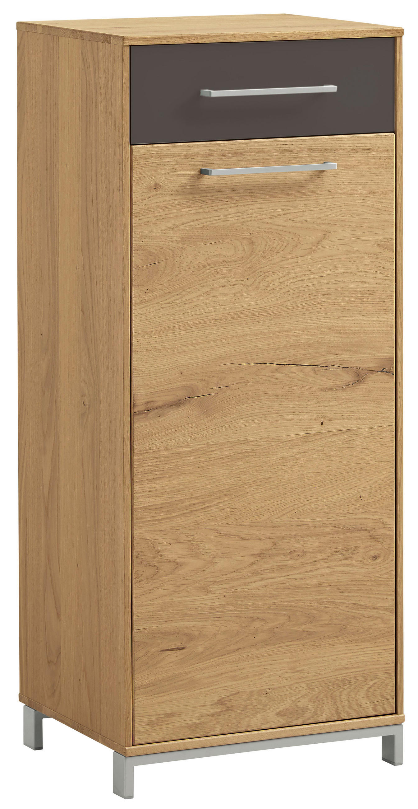 SCHUHSCHRANK Eiche, Balkeneiche furniert, teilmassiv Anthrazit, Eichefarben - Edelstahlfarben/Eichefarben, Natur, Glas/Holz (44/105/37cm)