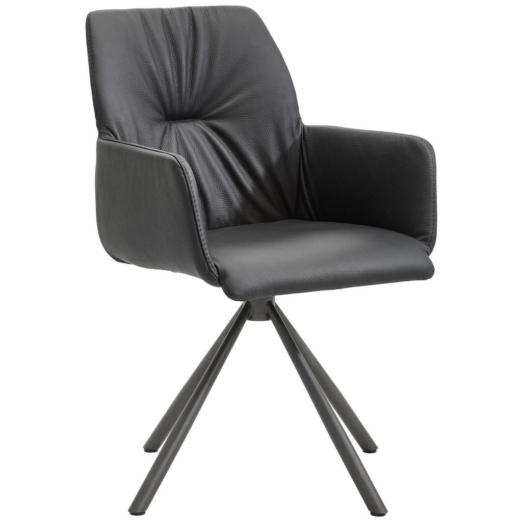 Thumbnail - Bert Plantagie Armlehnstuhl, Schwarz, Leder, Echtleder, Semi-Anilinleder, konisch, A-Form, Stativgestell, 55x89x59 cm, L...