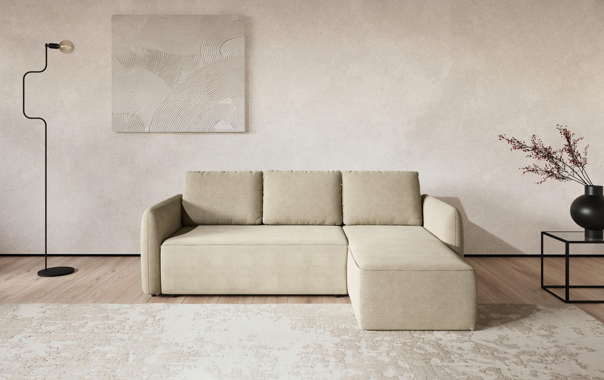 ECKSOFA Cord Beige  - Beige/Schwarz, Trend, Kunststoff/Textil (239/170cm) - MID.YOU