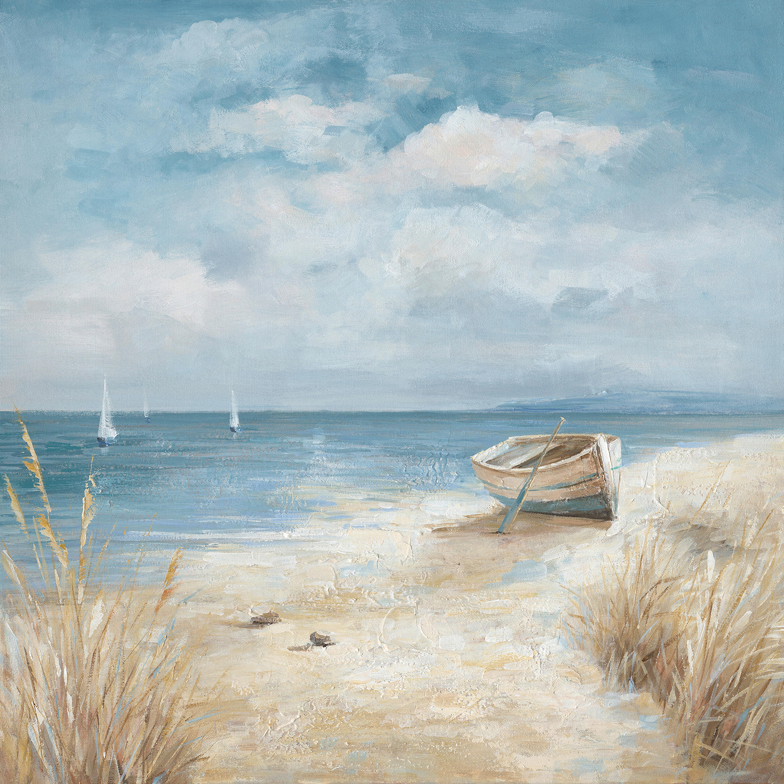 Monee Ölgemälde Blau, Braun, Beige 55x55 cm