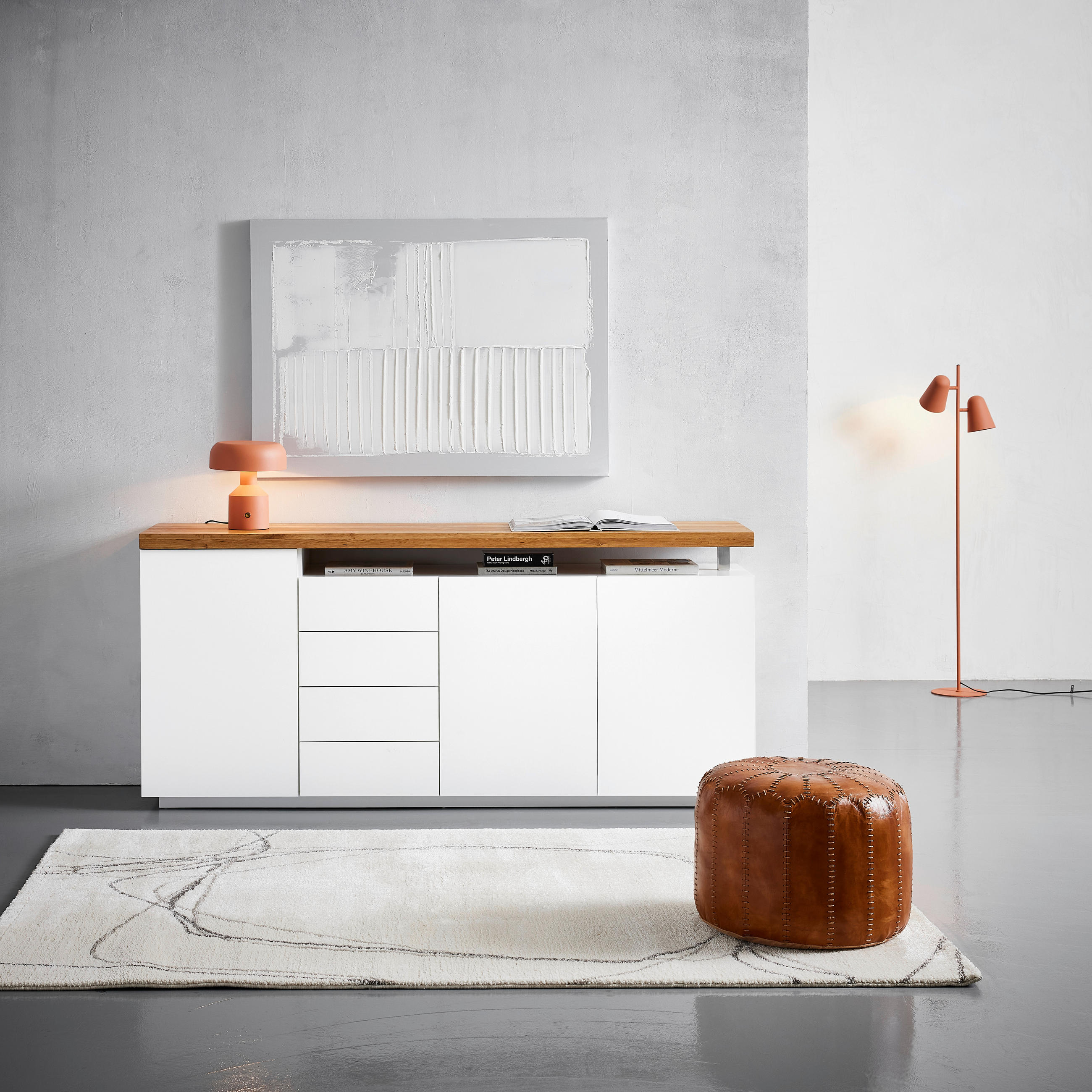 SIDEBOARD  in 195/92/43 cm  - Eichefarben/Weiß, Design, Holz/Holzwerkstoff (195/92/43cm) - Novel
