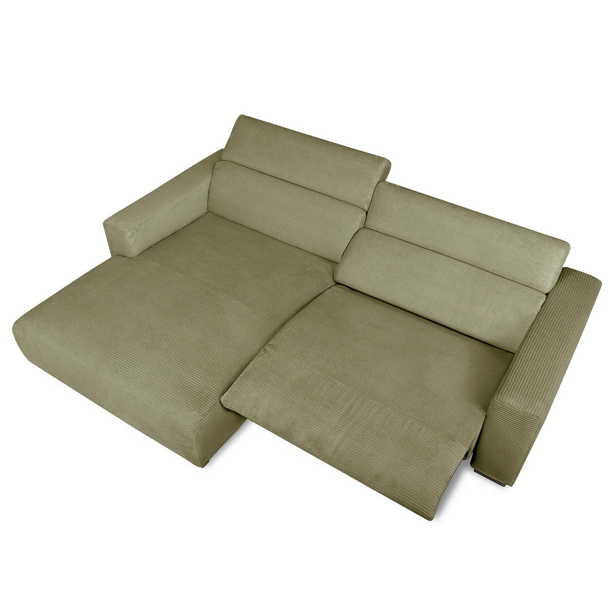 ECKSOFA RENO Grün Cord Relaxfunktion, Kopfteilverstellung  - Schwarz/Grün, Design, Kunststoff/Textil (184/248cm) - Livetastic