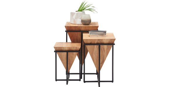 BEISTELLTISCH 41/41/66 cm Akazie massiv Naturfarben, Schwarz quadratisch  - Schwarz/Naturfarben, Trend, Holz/Metall (41/41/66cm) - Ambia Home