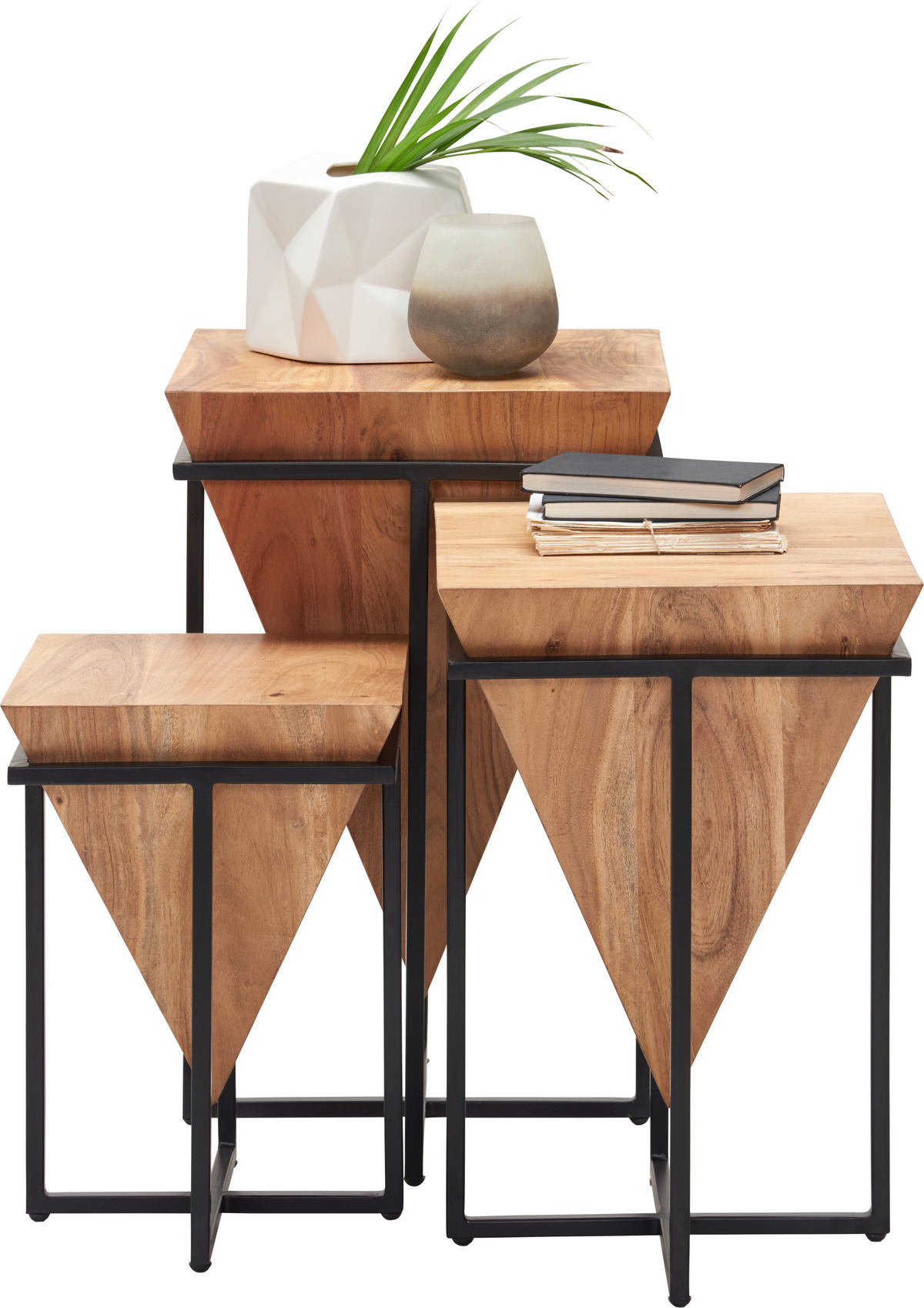 BEISTELLTISCH 41/41/66 cm Akazie massiv Naturfarben, Schwarz quadratisch  - Schwarz/Naturfarben, Trend, Holz/Metall (41/41/66cm) - Ambia Home