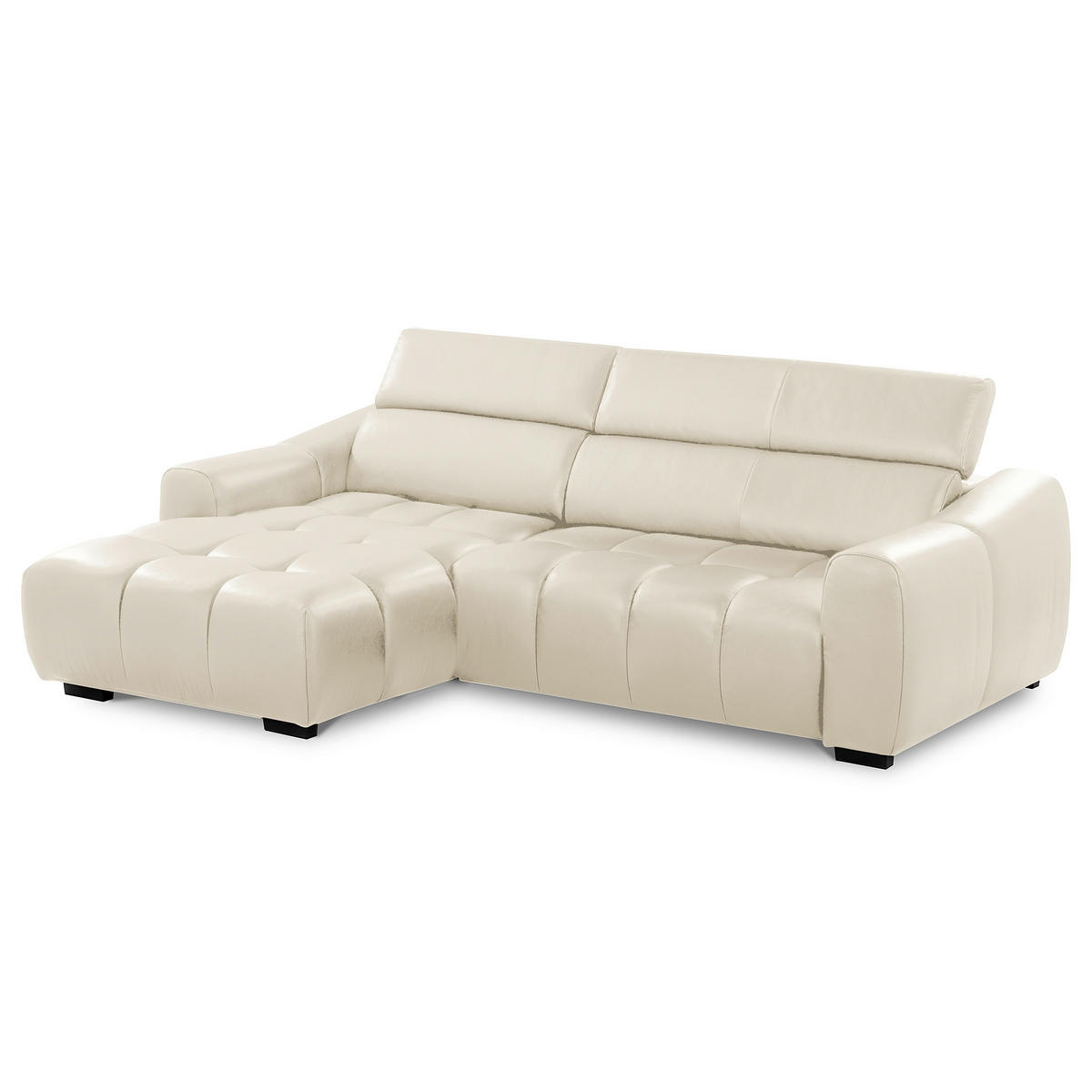 ECKSOFA 177/274 cm AVEIRO in Echtleder Creme Bettkasten, Kopfteilverstellung, Sitzvorzug  177/274 cm  - Creme/Schwarz, Design, Leder/Kunststoff (177/274cm) - Livetastic