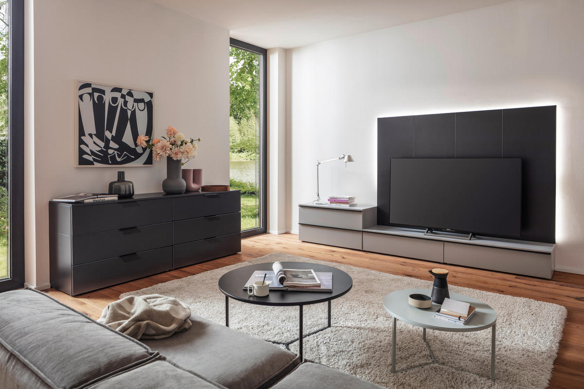SIDEBOARD  in 200/77/45 cm  - Anthrazit/Schwarz, Design, Holzwerkstoff/Metall (200/77/45cm) - Moderano