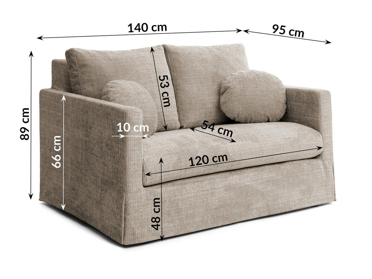 2-SITZER-SOFA PAPHOS in Chenille Beige  - Beige/Schwarz, Design, Kunststoff/Textil (140/89/95cm) - P & B