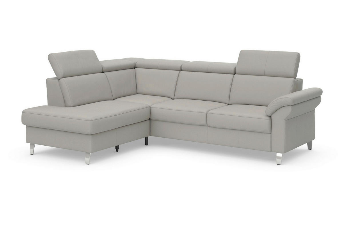 ECKSOFA 194/245 cm ARNGAST E in Echtleder Hellgrau Kopfteilverstellung  194/245 cm  - Chromfarben/Hellgrau, Basics, Leder/Textil (194/245cm) - Sit & More