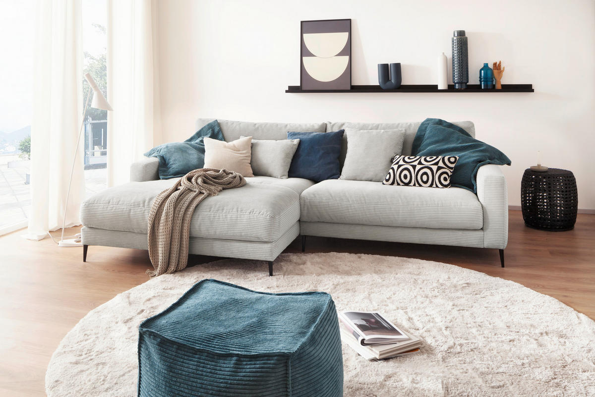 ECKSOFA in Cord Grau  - Grau, Design, Textil (272/190cm) - Lomoco