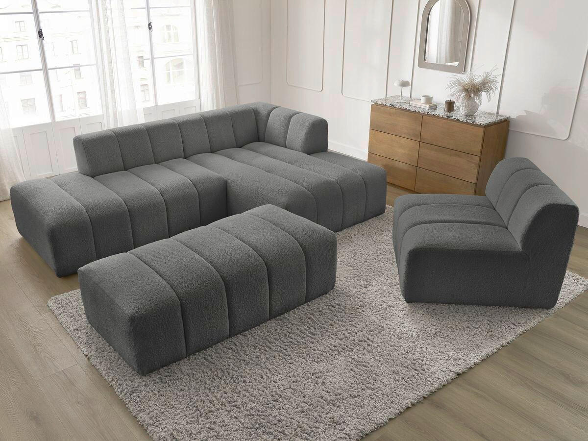 ECKSOFA Ottomane rechts  ANNECY Dunkelgrau Bouclé  - Dunkelgrau/Schwarz, MODERN, Kunststoff/Textil (262/170cm)