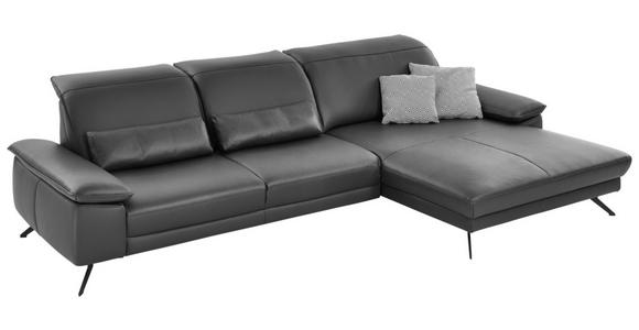 ECKSOFA in Echtleder Anthrazit  - Anthrazit/Schwarz, Design, Leder/Metall (328/193cm) - Dieter Knoll