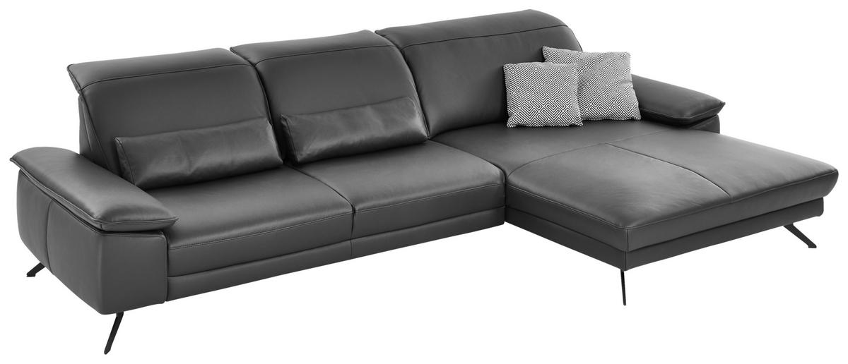 ECKSOFA in Echtleder Anthrazit  - Anthrazit/Schwarz, Design, Leder/Metall (328/193cm) - Dieter Knoll