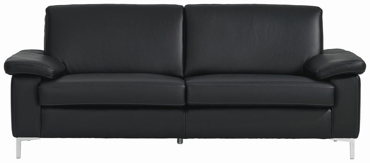 SITZGARNITUR Schwarz Echtleder  - Silberfarben/Schwarz, KONVENTIONELL, Leder/Metall (180/200/82/94cm) - Musterring