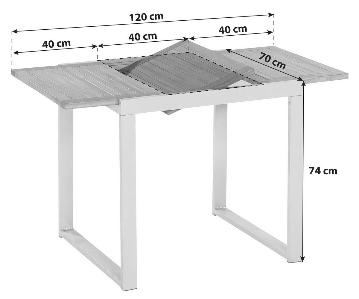 ZAHRADNÍ STŮL, dřevo, kov, 80-120/74/70 cm - barvy stříbra/barvy akácie, Konvenční, kov/dřevo (80-120/74/70cm) - Gardenson