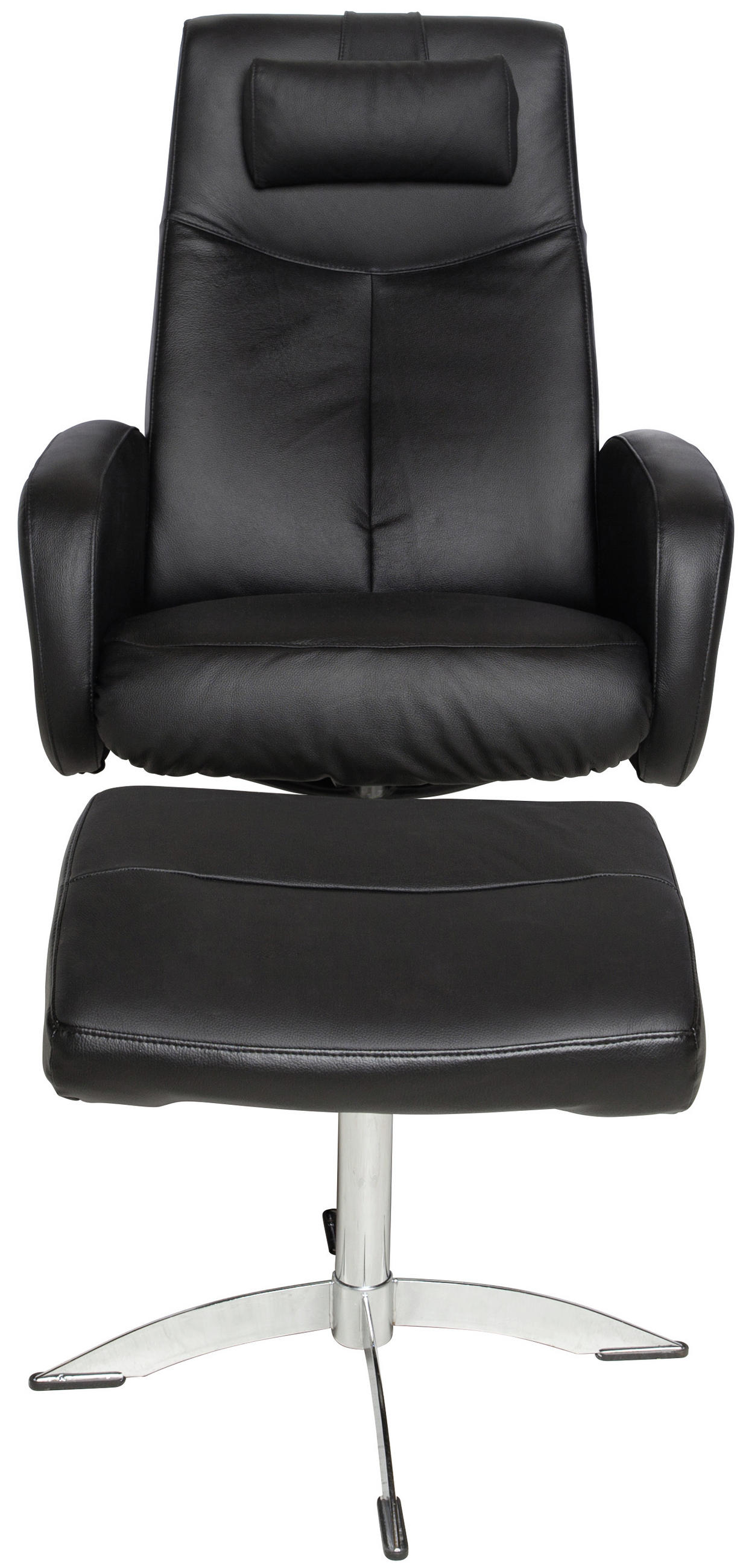 FÅTÖLJ MED FOTPALL i läder svart  - kromfärg/svart, Design, metall/läder (74/105/75cm) - Welnova