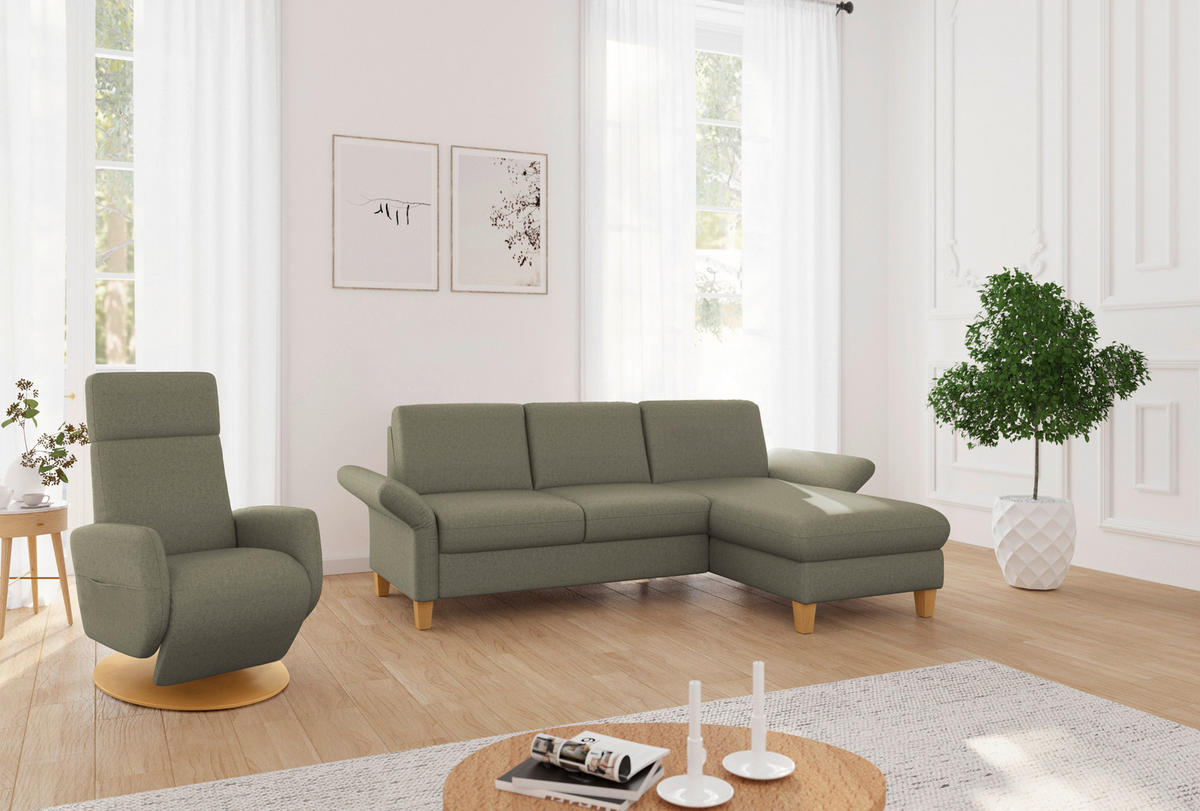 ECKSOFA ROCHELLE E Olivgrün Flachgewebe  - Eichefarben/Olivgrün, KONVENTIONELL, Holz/Textil (251/164cm) - Sit & More
