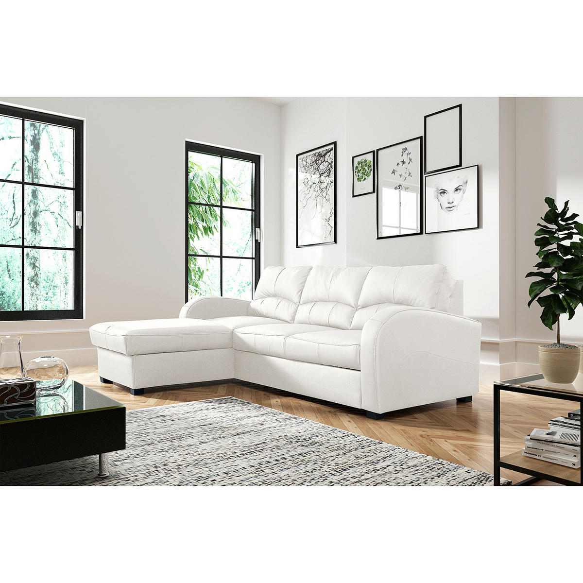 ECKSOFA 168/227 cm TILO in Lederlook Weiß Bettkasten  168/227 cm  - Schwarz/Weiß, Design, Kunststoff/Textil (168/227cm) - Livetastic