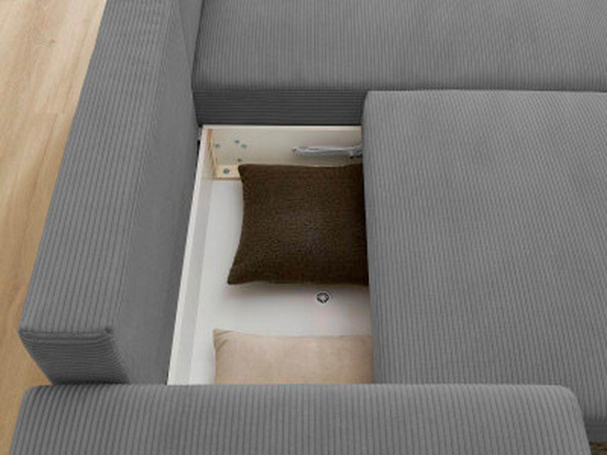 ECKSOFA Ottomane rechts  ATILLA Dunkelgrau Cord  - Dunkelgrau/Schwarz, MODERN, Kunststoff/Textil (244/149cm)