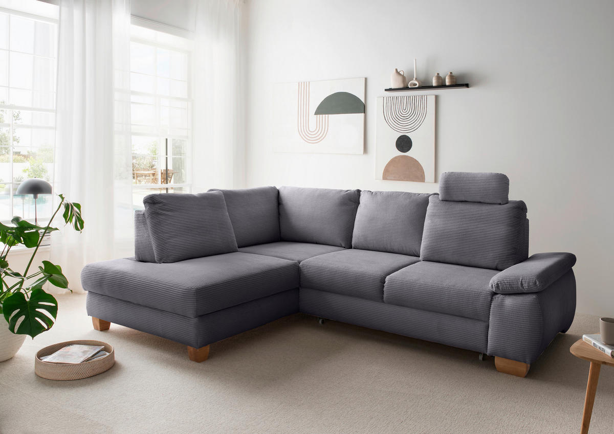 ECKSCHLAFSOFA in Cord Grau  - Wildeiche/Grau, Modern, Holz/Textil (206/261cm) - Livetastic