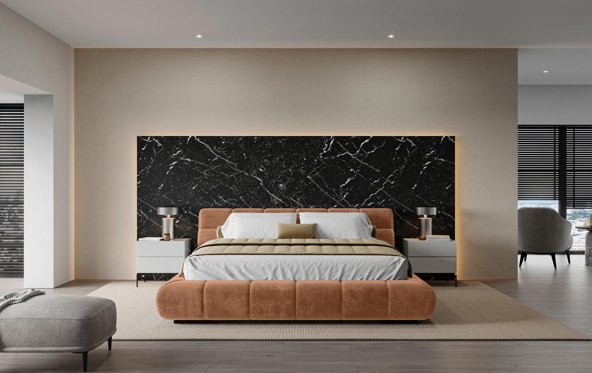 POLSTERBETT 200/200 cm,  in Terracotta,  - Terracotta/Schwarz, Design, Textil/Metall (200/200cm) - Belluti