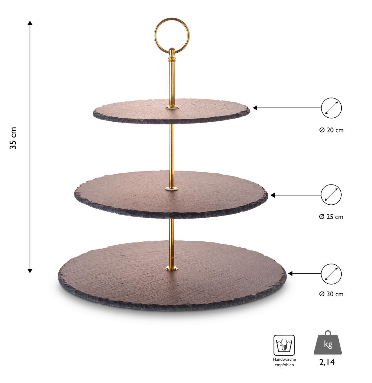 CUPCAKE-STÄNDER 3-stöckig - Goldfarben, Basics, Stein/Metall (30/25/20/35cm) - Echtwerk