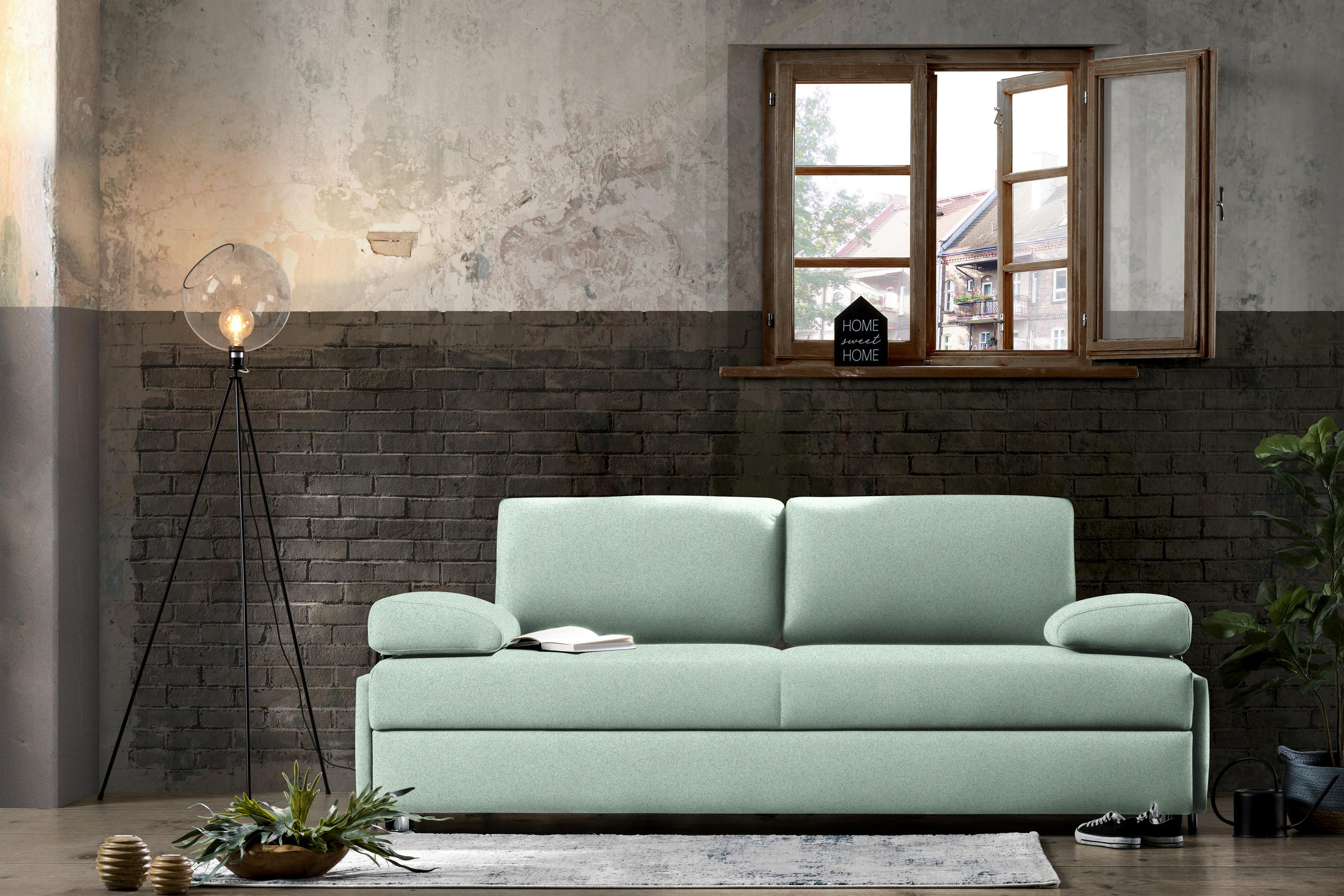 SCHLAFSOFA in Textil Mintgrün  - Chromfarben/Mintgrün, Design, Textil/Metall (212/84/100cm) - Bali