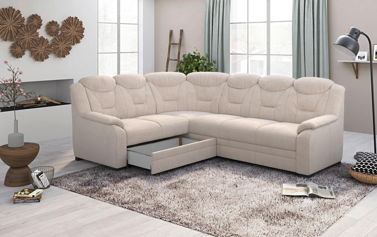 ECKSOFA in Chenille Beige  211/263 cm  - Beige/Schwarz, Basics, Kunststoff/Textil (211/263cm) - MID.YOU