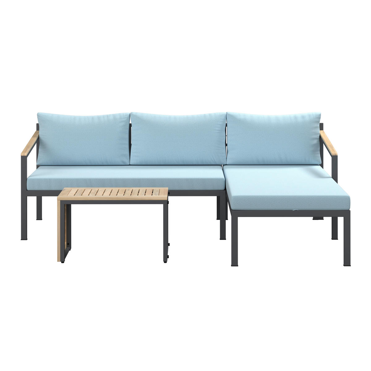 LOUNGEGARNITUR 219/142 cm Akazie massiv Carbonstahl  - Anthrazit/Hellblau, Basics, Holz/Textil (219/142cm) - Ambia Garden