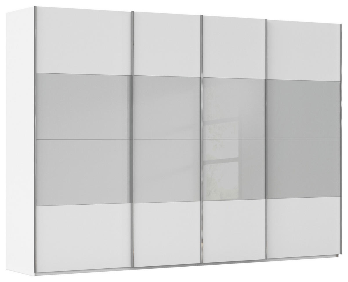 SCHWEBETÜRENSCHRANK 316/235/68 cm 4-türig Grau, Weiß  - Chromfarben/Weiß, KONVENTIONELL, Glas/Holzwerkstoff (316/235/68cm) - Novel