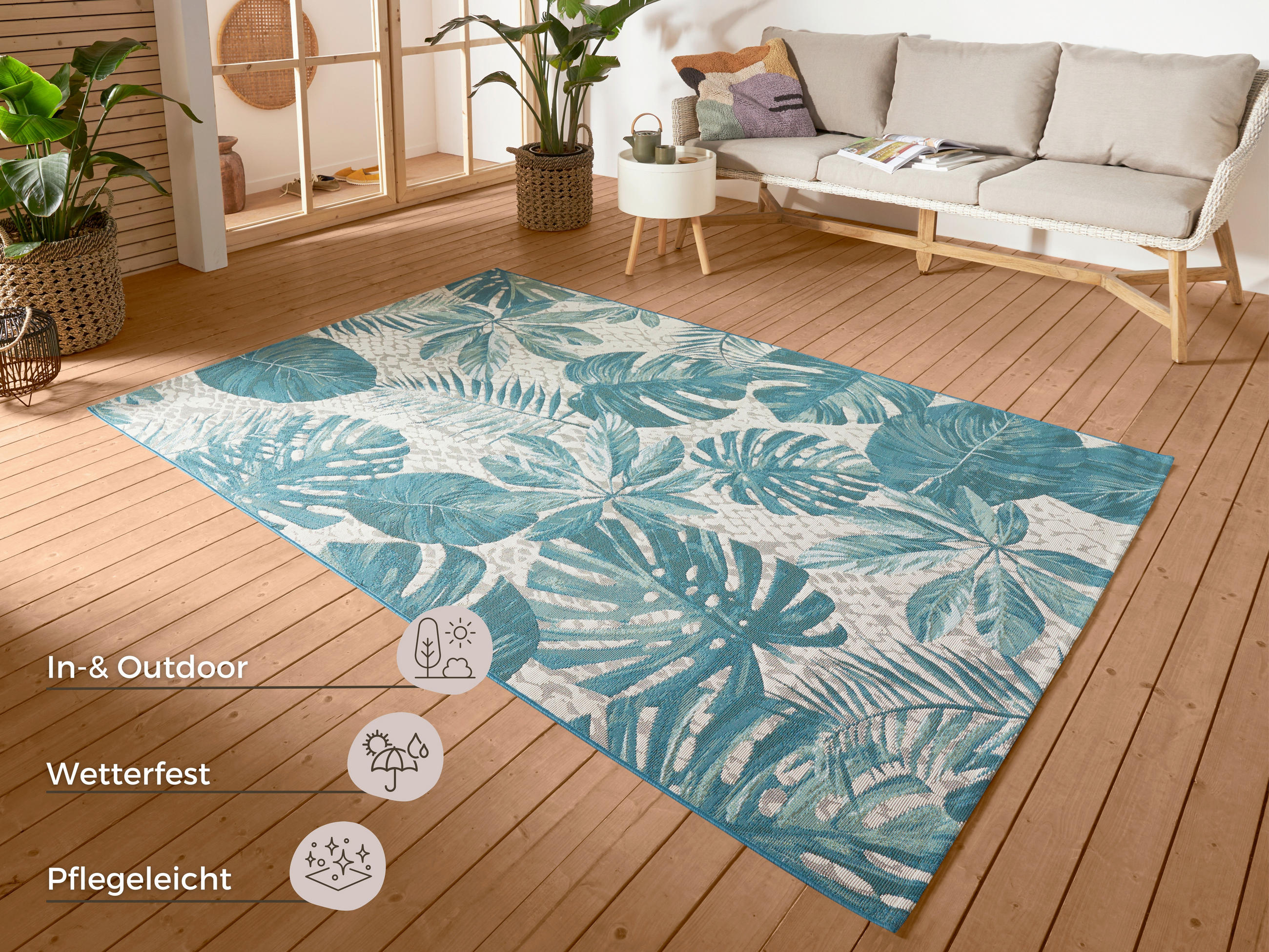 OUTDOORTEPPICH 120/180 cm Flair Türkis  - Türkis, Design, Kunststoff (120/180cm)