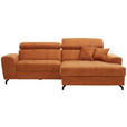 ECKSOFA  in Velours Orange  267/181 cm  - Schwarz/Orange, Design, Textil/Metall (267/181cm) - Carryhome