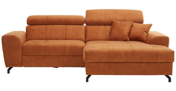 ECKSOFA  in Velours Orange  267/181 cm  - Schwarz/Orange, Design, Textil/Metall (267/181cm) - Carryhome